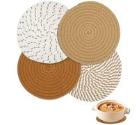 4 Pièces Dessous de Plat en Fil de Coton,Dessous De Plat Ronds Tressés Tapis Porte Casseroles,18cm Ronds Tressés Tapis Porte Casseroles pour Boissons Restaurant Bar Cadeau Décoration