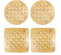 4 Pièces Dessous de Plat Résistant à La Chaleur，Dessous de Plat en Bambou Naturel，pour casseroles, Théières, Assiettes, sous Plat.