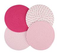4 Pièces Dessous De Plat Rond De Coton 18 Cm Dessous Assiette, Dessous De Plats Résistant À La Chaleur, sous Assiette De Table Absorption, sous Plat De Table pour Restaurants, Cuisines, Hôtels, Rouge