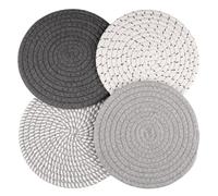 4 Pièces Dessous De Plat Rond De Coton 18 Cm Dessous Assiette, Dessous De Plats Résistant À La Chaleur, sous Assiette De Table Absorption, sous Plat De Table pour Restaurants, Cuisines, Hôtels, Gris