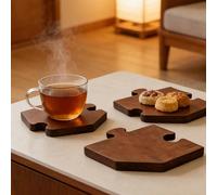 4 pièces Dessous de verre en bois rétro marron, chaque pièce peut être utilisée séparément comme dessous de plat, ou assemblée ensemble comme un mini plateau pour le thé de l'après-midi, les bougies e