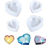 4 Pieces Diamond Heart Resin Mould Heart Key Ring Charm Silicone Mould 3d Heart Silicone Mould Heart Jewelry Molding Mould Love Epoxy Resin Mould Diy Craft Home Decor