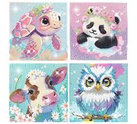 4 Pièces Diamond Painting Enfant, Animaux Diamond Painting, DIY Diamant Painting Enfant, 18×18 cm Painting Diamant pour Enfants et Filles, Convient aux Adultes, Décorations
