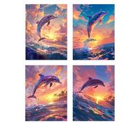 4 Pièces Diamond Painting Enfant Coucher De Soleil Diamond Painting 65x80cm Peinture Diamant Kit Broderie, DIY Perle Diamant a Coller Débutants Loisirs Créatifs Décoration Salon Murale Dauphin z1235f