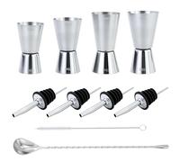 4 Pièces Doseur Cocktail 3cl 4cl 5cl 6cl, Double Tasse à Mesurer Doseur Alcool en Acier Inoxydable avec 4 becs verseurs,1 mélanger et 1 brosses, Mesure Jigger pour Bar Maisons Fête Vin Gin Shaker