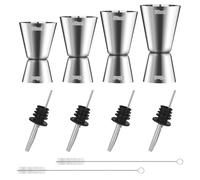 4 Pièces Doseur Cocktail 3cl 4cl 5cl 6 ouble Tasse à Mesurer Doseur Alcool en Acier Inoxydable avec 4 becs verseurs et 2 brosses, Mesure Jigger pour Bar, Barman Maisons Fête Vin Gin Shaker