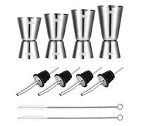 4 Pièces Doseur Cocktail 3cl 4cl 5cl 6cl, Double Tasse à Mesurer Doseur Alcool en Acier Inoxydable avec 4 becs verseurs et 2 brosses, Mesure Jigger pour Bar Maisons Fête Vin Gin Shaker