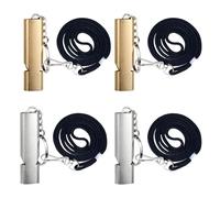 4 Pièces Double Tubes Métal Sifflet de Survie Kit, Fort Sifflet d'urgence avec Porte-Clés et Longe, Outdoor Sifflet de Secours pour Camping en Plein Air, Randonnée, Chasse, l'escalade (Or+Argent)