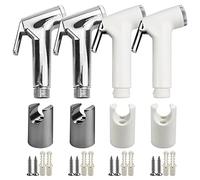 4 PièCes Douchette Wc, TêTe De PulvéRisateur De Bidet Avec Crochet, Kit PulvéRisateur De Bidet En Plastique, Pour Le Nettoyage Des Toilettes Et Le Bain Des Animaux Domestiques(Argent, Blanc)