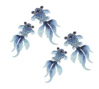 4 Pièces Écussons Brodés Poisson Rouge Patch Thermocollant Vintage | Appliques Décoratives Bleu, Lot Petit X2 et Grand X2, Usage Chapeaux et Habits, DIY