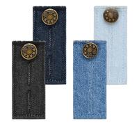 4 Pièces Eextension de Bouton pour Jeans, Boutons d'extension Denim, Rallonge Bouton Pantalon Détachable, Extender Rallonges à Bouton en Métal Tissu pour Jeans, Pantalons, 4 Couleurs