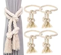4 Pièces Embrasse pour Rideaux Beige,Pinces à Rideaux Corde de Coton, Embrasses Rideau Tricotées à La Main, Coton Main Tricot Fenêtre Rideau Corde, pour Chambre à Coucher, Salon, Bureau