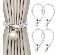 4 Pièces Embrasse pour Rideaux,Embrases pour Voilages Grandes Perles pour Décoration de Maison, Bureau Etc. (Blanc)