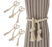 4 Pièces Embrasses de Rideaux, Embrasses Rideau Tricotées à la Main, Beige Embrasse Rideau, Curtain Tie Corde à Attacher pour Rideaux pour la Décoration des Rideaux de La Maison et du Bureau