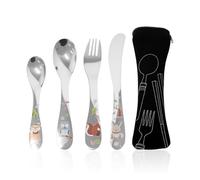 4 Pièces En Acier Inoxydable Et 1 Morceau De Vaisselle, Une Vaisselle, Une Vaisselle Multifonctionnelle, Une Vaisselle Pour Enfants Mignons, Des Fournitures De Cuisine.