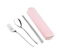 4 Pièces/ensemble Baguettes Cuillère Fourchette Couteau à Steak Avec Mallette De Rangement Voyage Camping Couverts Vaisselle Portable(C)