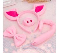 4 pièces Ensemble d'accessoires de costume de cochon mignon - Serre-tête d'oreille d'animal rose, nœud papillon, nez de cochon, convient pour le costume d'animal de fête de Noël, ensemble de tenue amu