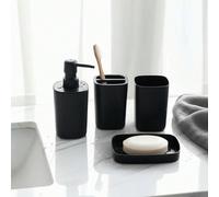 4 pièces Ensemble d'accessoires de salle de bain, comprenant un distributeur de savon, un porte-brosse à dents, un porte-coton-tiges, un ensemble complet d'accessoires de salle de bain Taille UniquePo