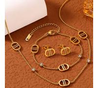 4 pièces Ensemble de bijoux en acier au titane avec lettre CD de luxe, collier, bracelet et boucles d'oreilles minimalistes avec double D, polyvalent pour les tenues de trajet, de plage et de vacances