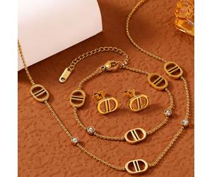 4 pièces Ensemble de bijoux en acier au titane avec lettre CD de luxe, collier, bracelet et boucles d'oreilles minimalistes avec double D, polyvalent pour les tenues de trajet, de plage et de vacances