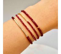 4 pièces Ensemble de bracelets élastiques rétro avec tubes dorés et faux cristaux rouges, convient pour le port quotidien des femmes et des couples Cristal artificiel