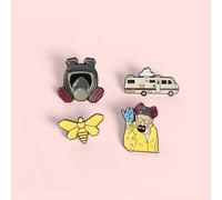 4 pièces Ensemble de broches en alliage combinant des personnages de dessins animés de Breaking Bad et un masque à gaz avec un style peint au four. Accessoires de mode, meilleurs cadeaux 2 pièces,4 pi