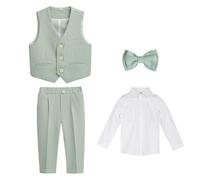 4 Pièces Ensemble de Costume Garçons Smoking,Costume Garçon d'honneur,Enfants Gentilhomme Costume Baptême Bébé Garçon Vêtements Ensemble Soirée Mariage Cérémonie Fête Tenue Garçon Grün F 7-8 Ans