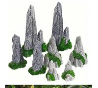 4 pièces Ensemble de décoration de jardin zen miniature, formations de roches en résine grise, convient pour la décoration de paysage de bonsaï, les accessoires de jardin de fées, le jardin botanique