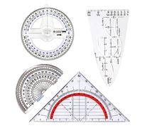4 pièces Ensemble de Géométrie,Equerre de Géométrie,Rapporteur,Demi-cercle Rapporteur, Triangle Rapporteur,Gabarit de parabole, pour Les élèves Dessins Techniques