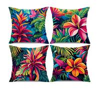 4 pièces Ensemble de housses de coussin Paradis tropical Oiseau et Fleur d'hibiscus, Housse de coussin minimaliste moderne pour salon et canapé (Insert de coussin non inclus) 40*40,45*45,50*50Tropical