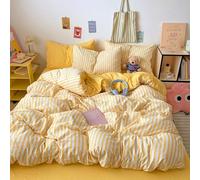 4 pièces Ensemble de literie moelleux et doux comme un nuage, à rayures unies, motif unicolore pastel, doux et confortable pour la chambre, le dortoir, lit double/queen/twin, réversible, respirant, co