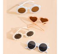 4 pièces Ensemble de lunettes mode pour enfants, comprenant des lunettes mignons à motifs floraux, oreilles de chat, marguerite, et forme de cœur MulticoloreAPC