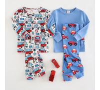 4 pièces Ensemble de pyjama ajusté pour bébé garçon, imprimé mignon de voiture de dessin animé, Top à col ras-du-cou en tricot doux à manches longues et pantalon long à taille élastique, vêtements de 