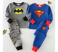 4 pièces Ensemble de pyjama ajusté pour bébé garçon, Top à col ras-du-cou en tricot doux à manches longues et pantalon long à taille élastique avec imprimé super-héros 6Y,7Y,4Y,5YCartoon,Géométrique,L