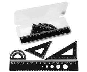 4 Pièces Ensemble de Règles en Alliage Aluminium Géométrie Mathématique 15cm Règle Rapporteur en Métal pour Étudiants Ingénieur de Bureau Dessinateur Dessin de Figures Géométriques