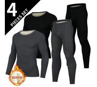 4 pièces Ensemble de sous-vêtements thermiques mode pour hommes, long johns pour automne/hiver, ensemble de sous-vêtements à col rond pour adultes et adolescents L,M,S,XL,XXLUnicoloreTissu tricoté