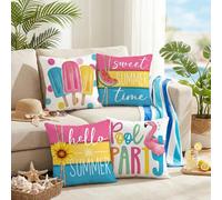 4 pièces Ensemble de taies d'oreiller d'été, taies d'oreiller style pays doux avec sucette glacée et flamant rose, décoration de canapé pour fête de piscine et vacances, à un seul côté sans insert de 