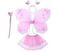 4 Pièces Ensemble Déguisement De Fête Ailes De Fées Pour Femmes Costume D'auréole Jupe Vaporeuse De Fête Bandeau De Maquillage Fille Fournitures De Bal Fleuriste