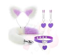 4 Pièces Ensemble Renard Oreille Bandeau Queue Plug Cou Collier Et Clips Ensemble pour les jeux de couple