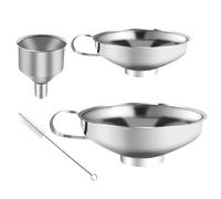 4 Pièces Entonnoirs en Acier Inoxydable, Entonnoir à Confiture, Entonnoir avec Poignée, pour Transvaser des épices, des Liquides, des Poudres, des Haricots, de la Confiture (3 Tailles, 1 Brosse)