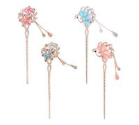 4 Pièces Épingles À Cheveux Rétro À Pampilles, Fleurs Exquises, Accessoires Pour Cheveux Chinois, Épingles Pendentif Strass, Décoration Fixation Cheveux