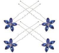 4 Pièces Épingles Cheveux Vintage à Cristaux Bleues pour Chignon | Alliage, Design en U à Deux Dents, Décor Brillant, pour Mariages et Bals, Lot de 4