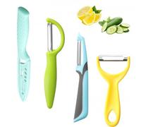 4 Pièces Éplucheur Universel, Econome Legumes et Couteau à Fruits, Éplucheur Pivotant en Acier Inoxydable, Eplucheur Pomme de Terre avec Lame Tranchante, Couteau Eplucheur Cuisine pour Fruits Légumes