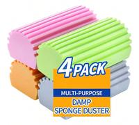 4 pièces Éponge à poussière humide - Éponges ménagères réutilisables, éponges à poussière magiques convenant au nettoyage des stores, vitres, plinthes, grilles de ventilation, miroirs, rainures de fen