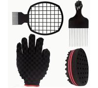 4 Pièces Éponge Twist Afro et Peigne Afro en Métal et Twist Comb Homme
