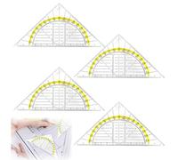 4 Pièces Equerre Ecole Rapporteu,Triangle de Géométrie, 2 en 1 Requerre Plastique,Transparente Equerre de Géométrie Hypoténuse pour Etudiants Bureau Maths,equerre ecole