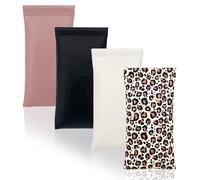 4 pièces etui lunettes souple(Noir, blanc, chameau, léopard),pochette lunettes souple(18 * 9cm),étui lunettes souple,etui lunettes soleil,etui lunettes cuir,pochette lunette