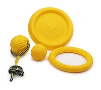 4 pièces EVA Pet Toys Near Indestructible Dog Training Toy Set, Yellow Rubber Ball with Rope, Ring and Frisbee Résistant à l'eau Auto-Amusement