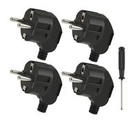 4 Pièces Fiche Schuko, fiche coudée IP44 230V 16A, fiche plate de sécurité avec capuchon anti-traction, montage par vis sans soudure, fiche Schuko robuste pour une utilisation intérieure et extérieure