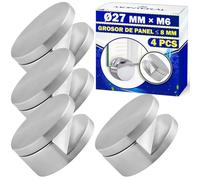 4 Pièces Fixation Miroir Mural Ø27 mm x М6 pour Épaisseur de Panneau de 8 mm - Support Miroir Mural en Alliage de Zinc et D'aluminium avec Revêtement Chromé - Garantie de 10 Ans - MONTERAL